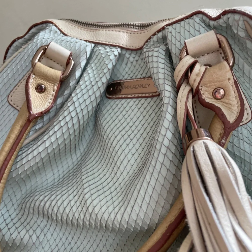 Cynthia Rowley Mint Green Scales Leather Satchel Crossbody Bag with‎ Tassel